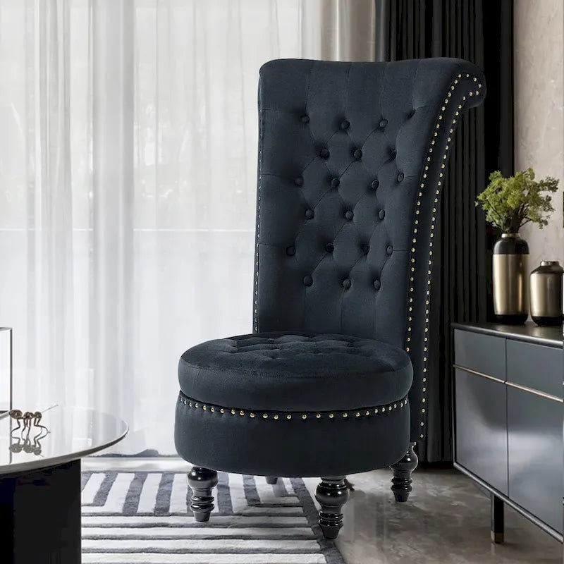 Velvet High Back Throne Accent Chair Armless with Hidden Storage