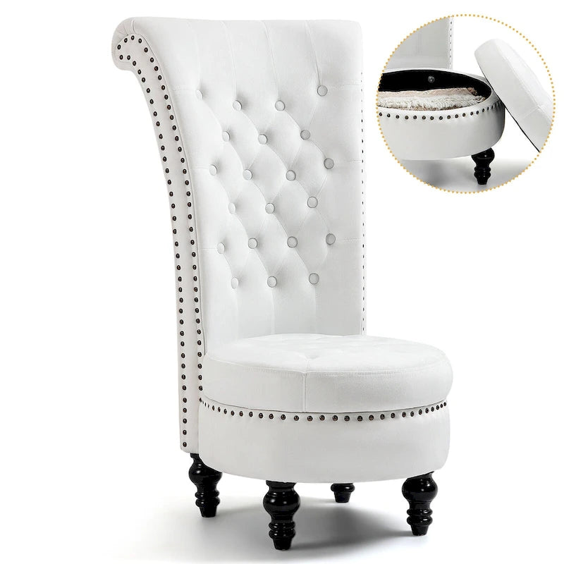 Velvet High Back Throne Accent Chair Armless with Hidden Storage