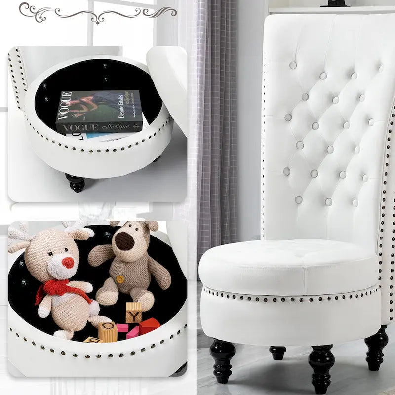 Velvet High Back Throne Accent Chair Armless with Hidden Storage