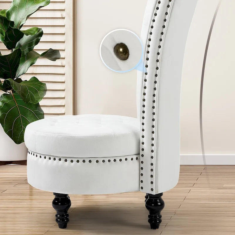 Velvet High Back Throne Accent Chair Armless with Hidden Storage