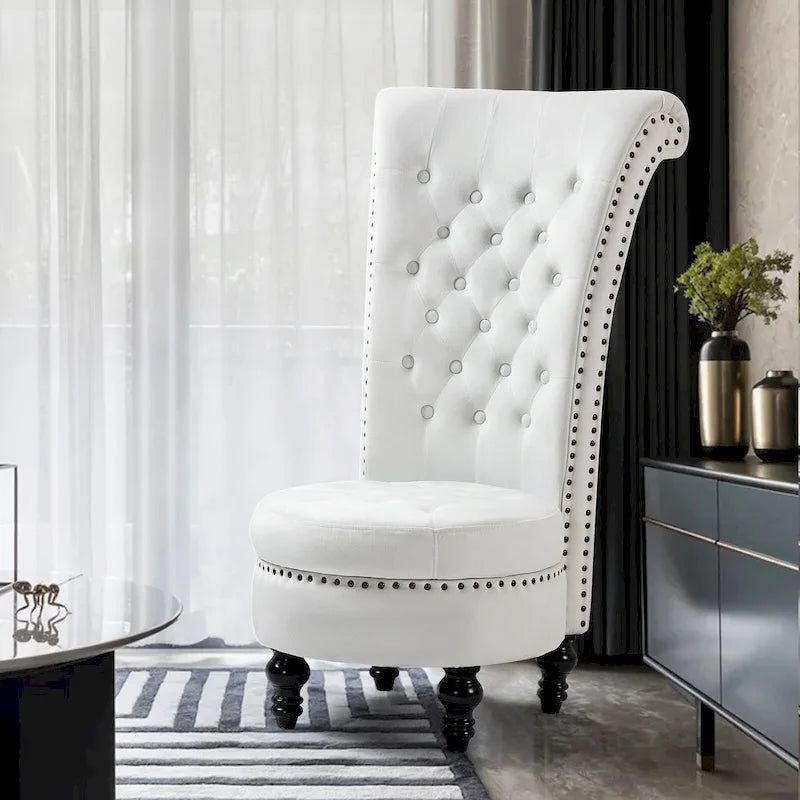 Velvet High Back Throne Accent Chair Armless with Hidden Storage