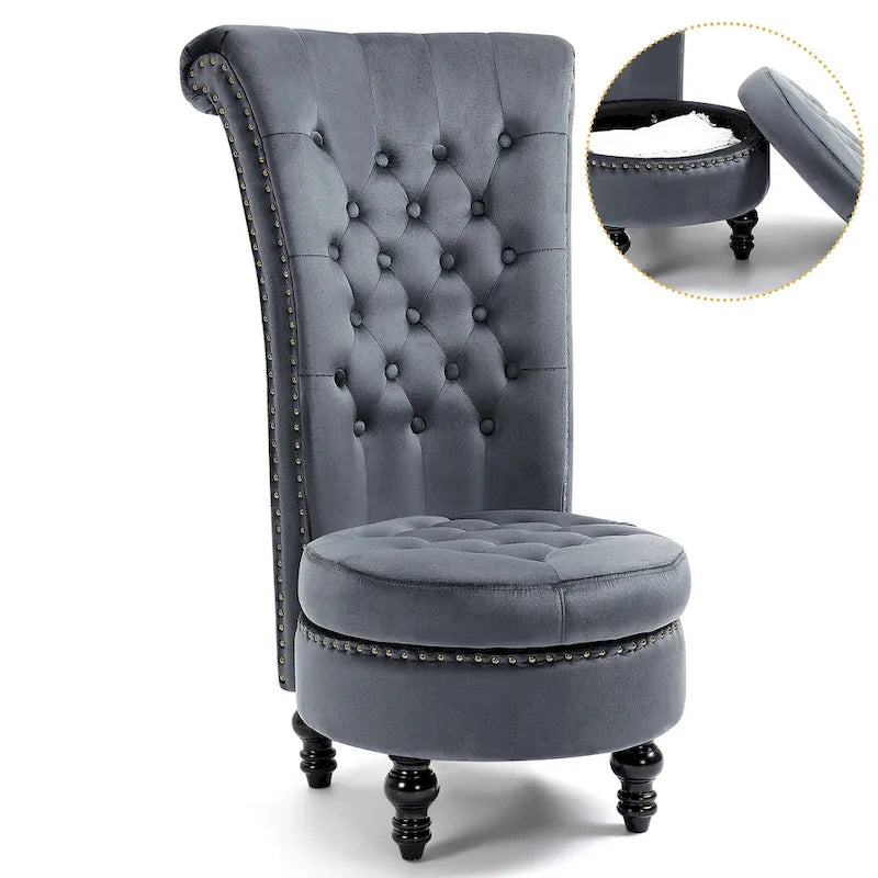 Velvet High Back Throne Accent Chair Armless with Hidden Storage