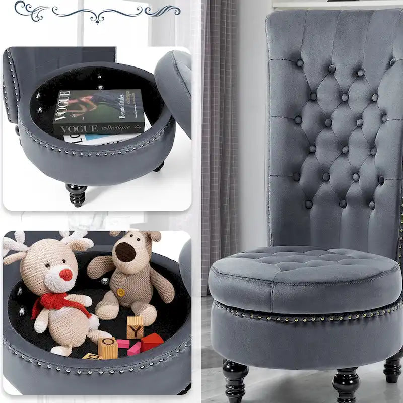 Velvet High Back Throne Accent Chair Armless with Hidden Storage