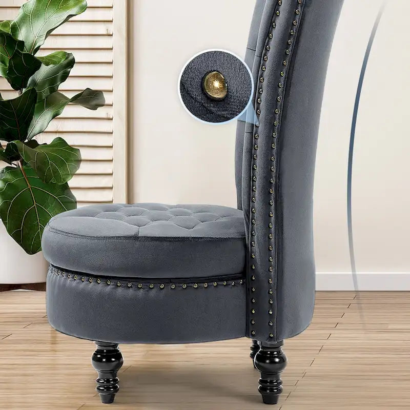 Velvet High Back Throne Accent Chair Armless with Hidden Storage