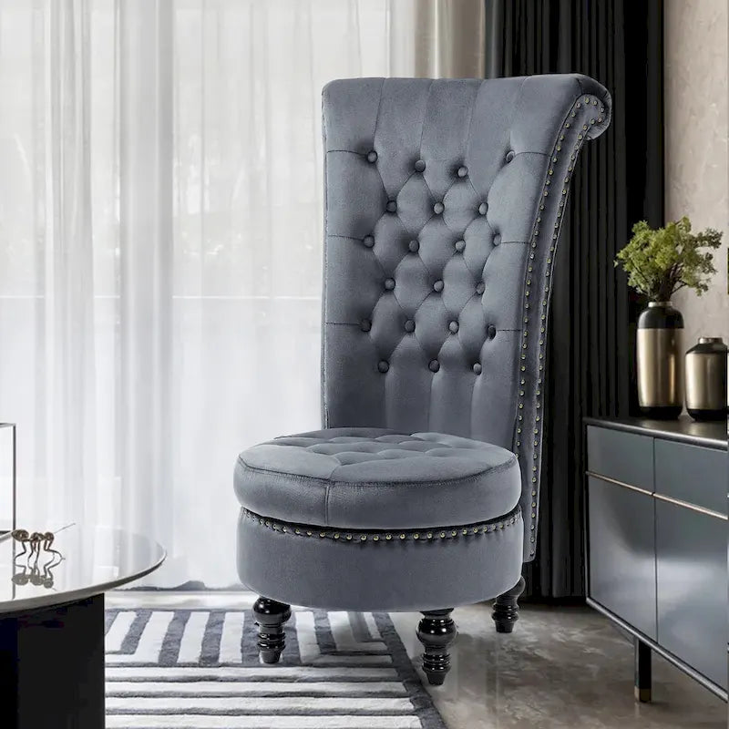 Velvet High Back Throne Accent Chair Armless with Hidden Storage