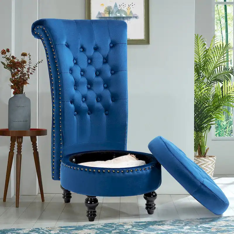 Velvet High Back Throne Accent Chair Armless with Hidden Storage