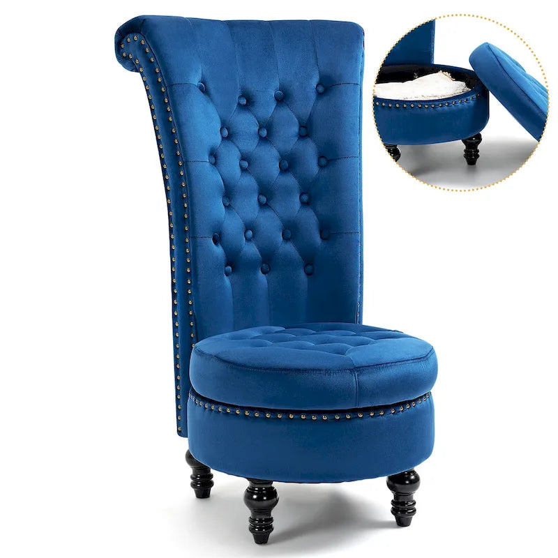 Velvet High Back Throne Accent Chair Armless with Hidden Storage