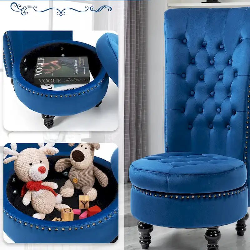 Velvet High Back Throne Accent Chair Armless with Hidden Storage