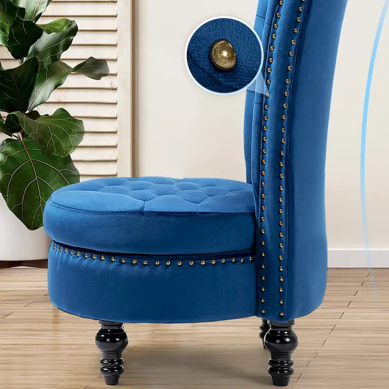Velvet High Back Throne Accent Chair Armless with Hidden Storage