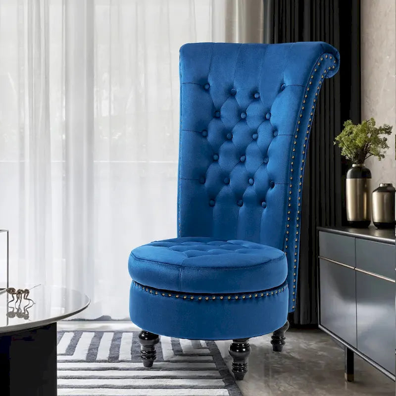 Velvet High Back Throne Accent Chair Armless with Hidden Storage
