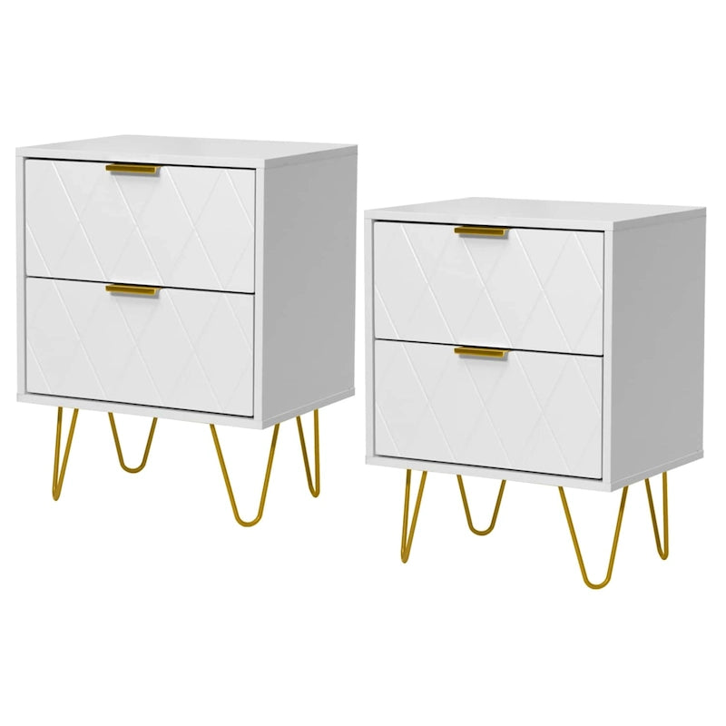 Set of 2 Nightstand 2 Drawer End Side Table Bedside Metal Legs Modern Bedroom Living Room