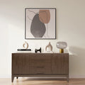 Solid Hardwood Mid-Century Sideboard Buffet Cabinet with Drawers in Walnut Brown