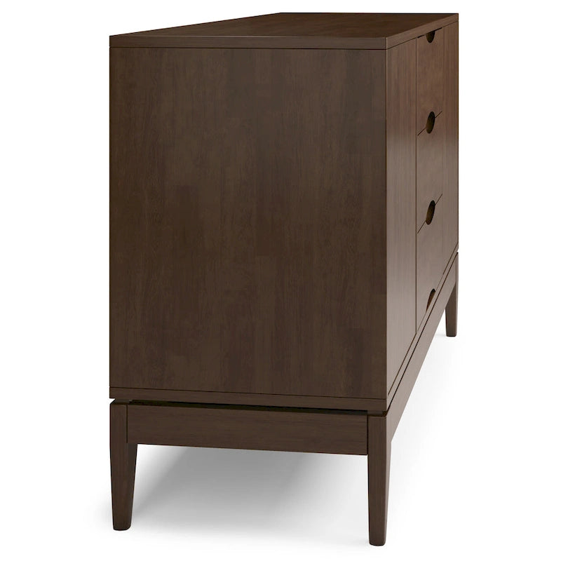Solid Hardwood Mid-Century Sideboard Buffet Cabinet with Drawers in Walnut Brown