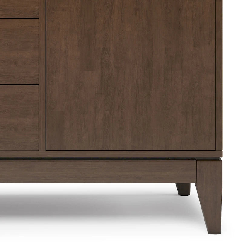 Solid Hardwood Mid-Century Sideboard Buffet Cabinet with Drawers in Walnut Brown