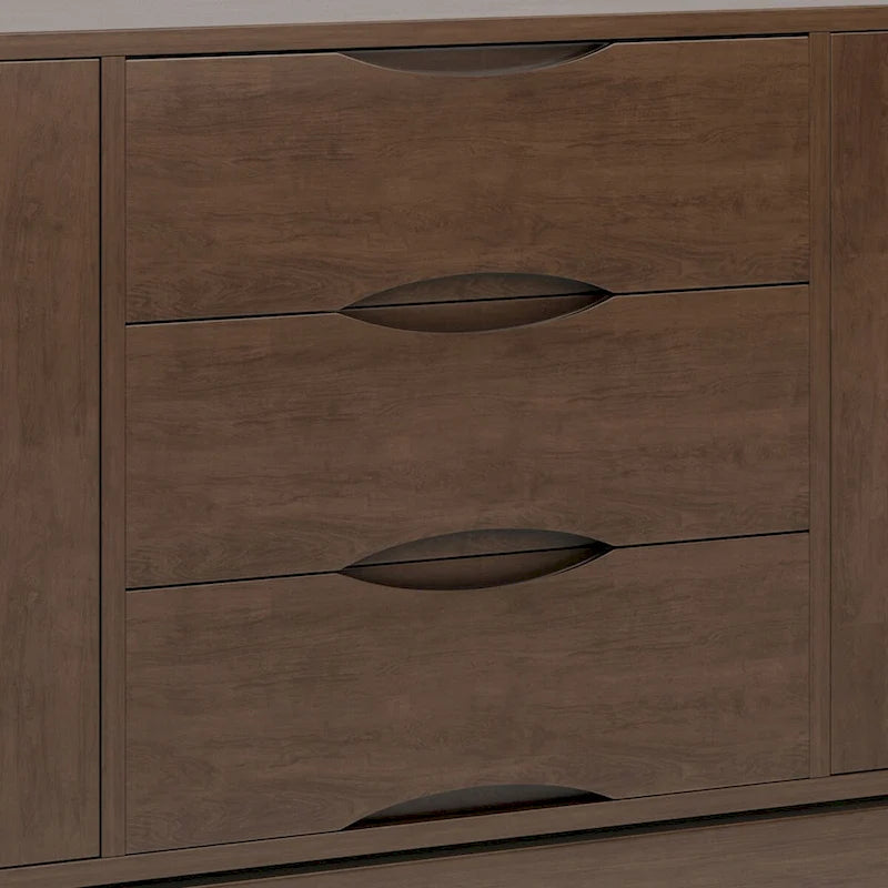 Solid Hardwood Mid-Century Sideboard Buffet Cabinet with Drawers in Walnut Brown