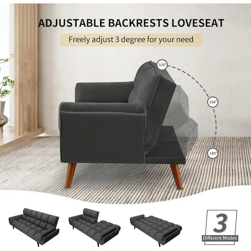 Convertible Futon Sofa Bed with Tufted Back and Adjustable Reclining in Linen Fabric