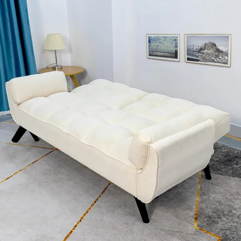 Convertible Futon Sofa Bed with Tufted Back and Adjustable Reclining in Linen Fabric