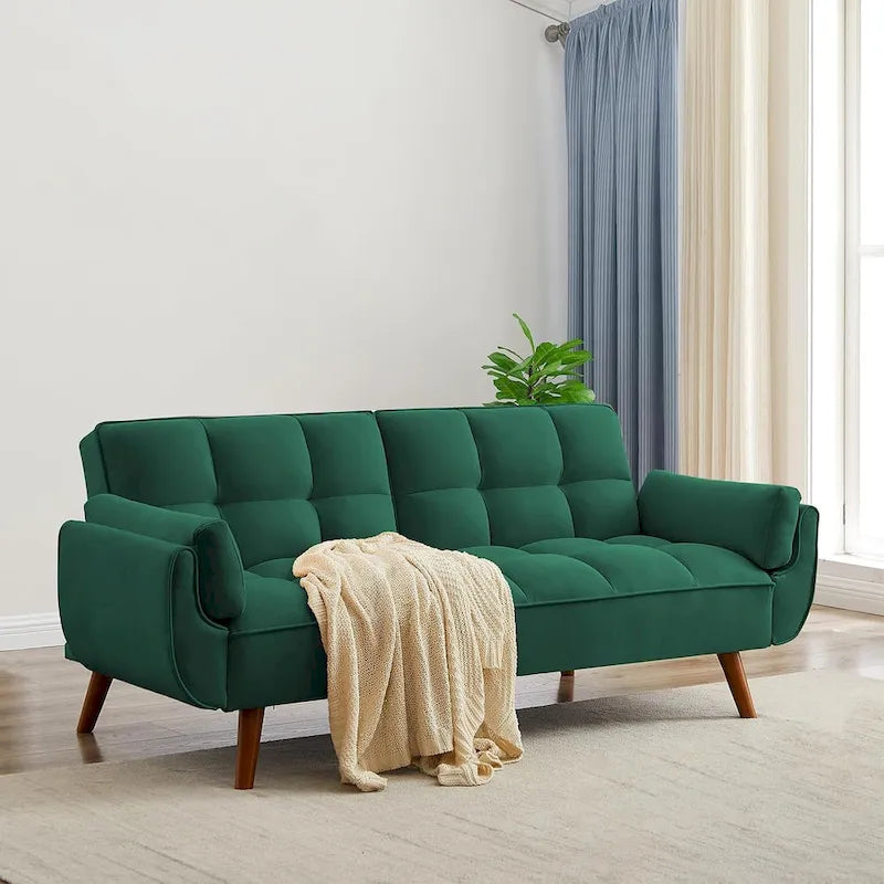 Convertible Futon Sofa Bed with Tufted Back and Adjustable Reclining in Linen Fabric