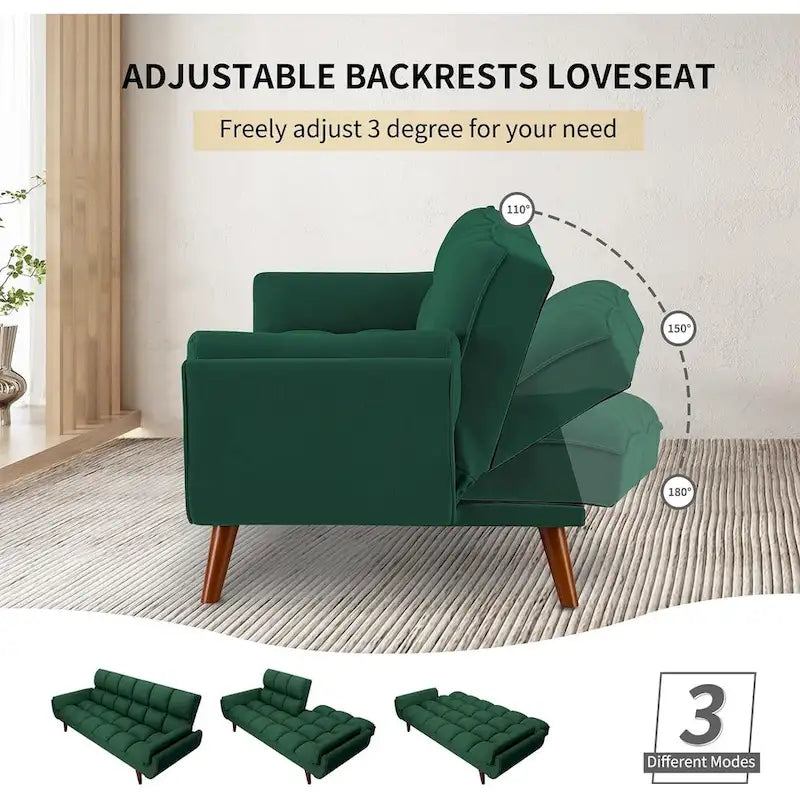 Convertible Futon Sofa Bed with Tufted Back and Adjustable Reclining in Linen Fabric