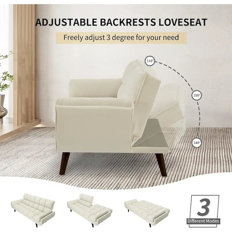 Convertible Futon Sofa Bed with Tufted Back and Adjustable Reclining in Linen Fabric