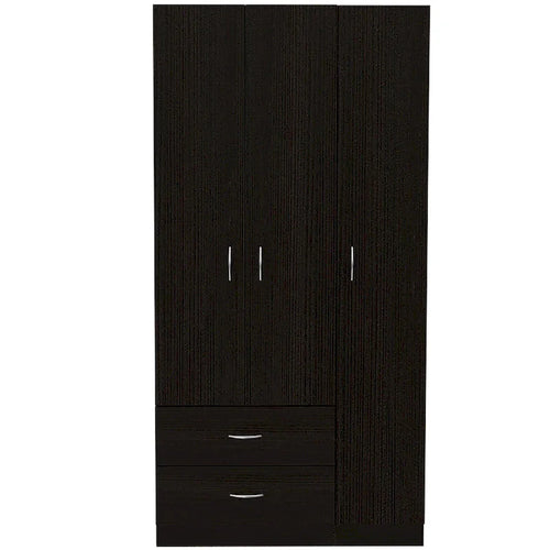 3-Door Wood Armoire Wardrobe with Drawers Shelves and Hanging Rod