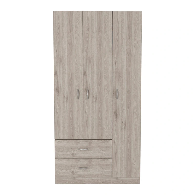 3-Door Wood Armoire Wardrobe with Drawers Shelves and Hanging Rod