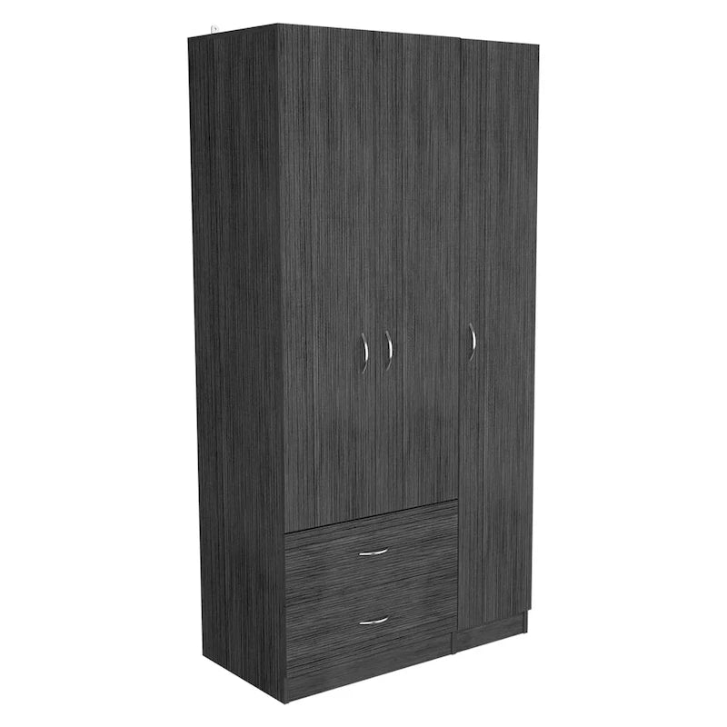 3-Door Wood Armoire Wardrobe with Drawers Shelves and Hanging Rod