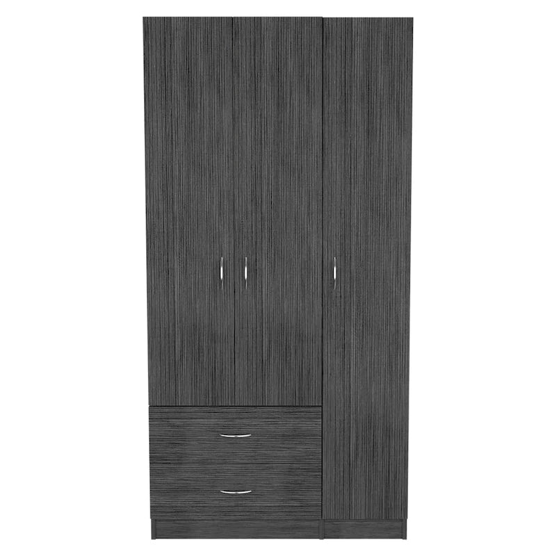 3-Door Wood Armoire Wardrobe with Drawers Shelves and Hanging Rod