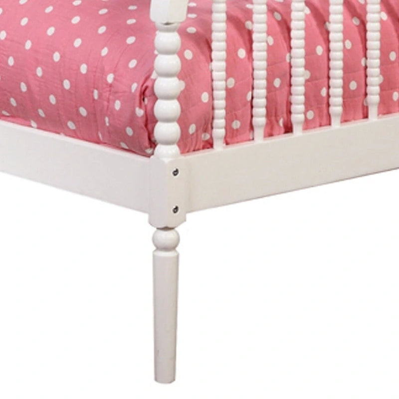 Wooden Twin Bed with Bobbin Style Slatted Headboard and Footboard, White