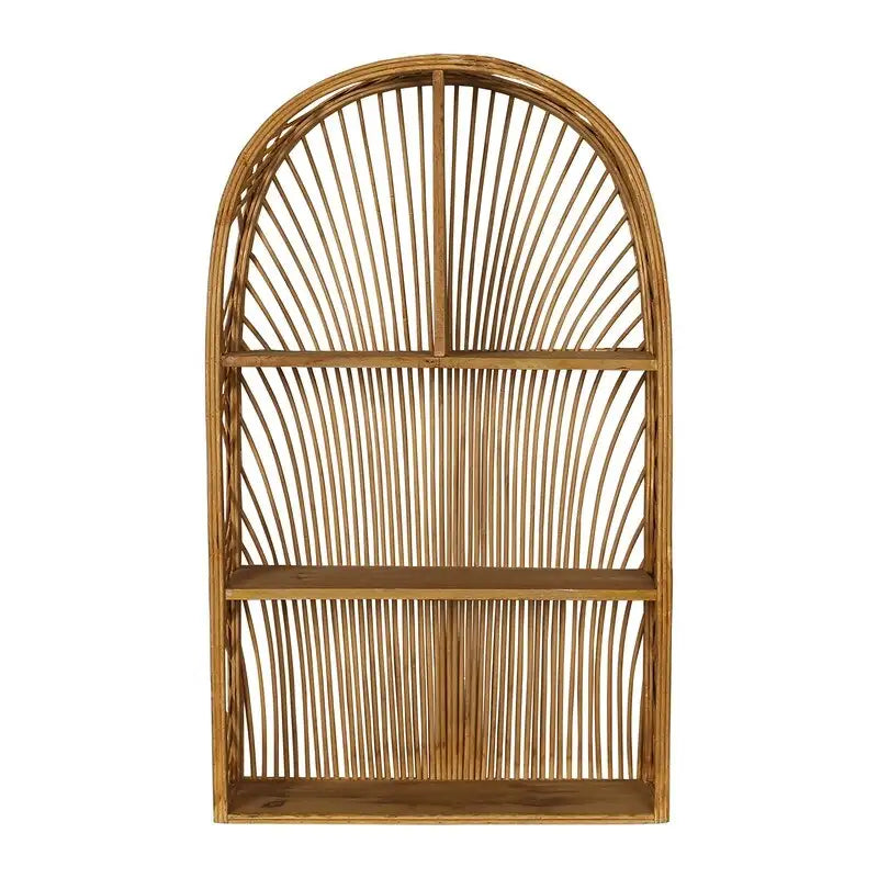 Arch Rattan Boho Tiered Wall Shelf Natural Tan Woven Bamboo
