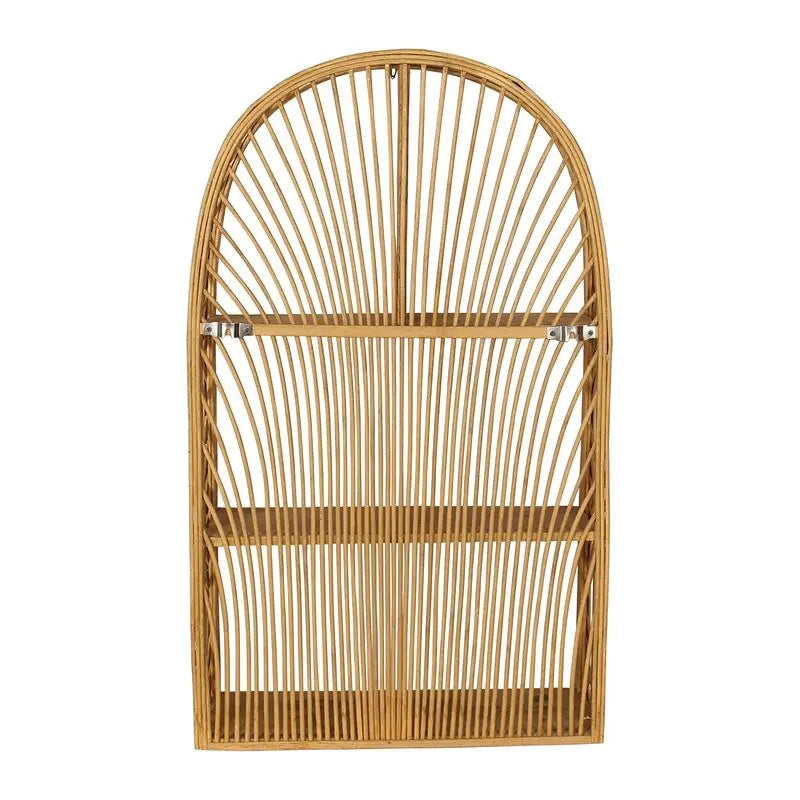 Arch Rattan Boho Tiered Wall Shelf Natural Tan Woven Bamboo
