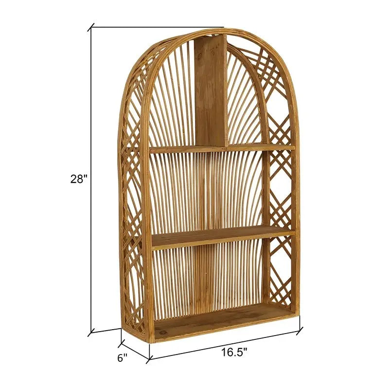 Arch Rattan Boho Tiered Wall Shelf Natural Tan Woven Bamboo