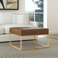 Square Faux Leather Ottoman with Industrial Metal Frame, Brown or Gray