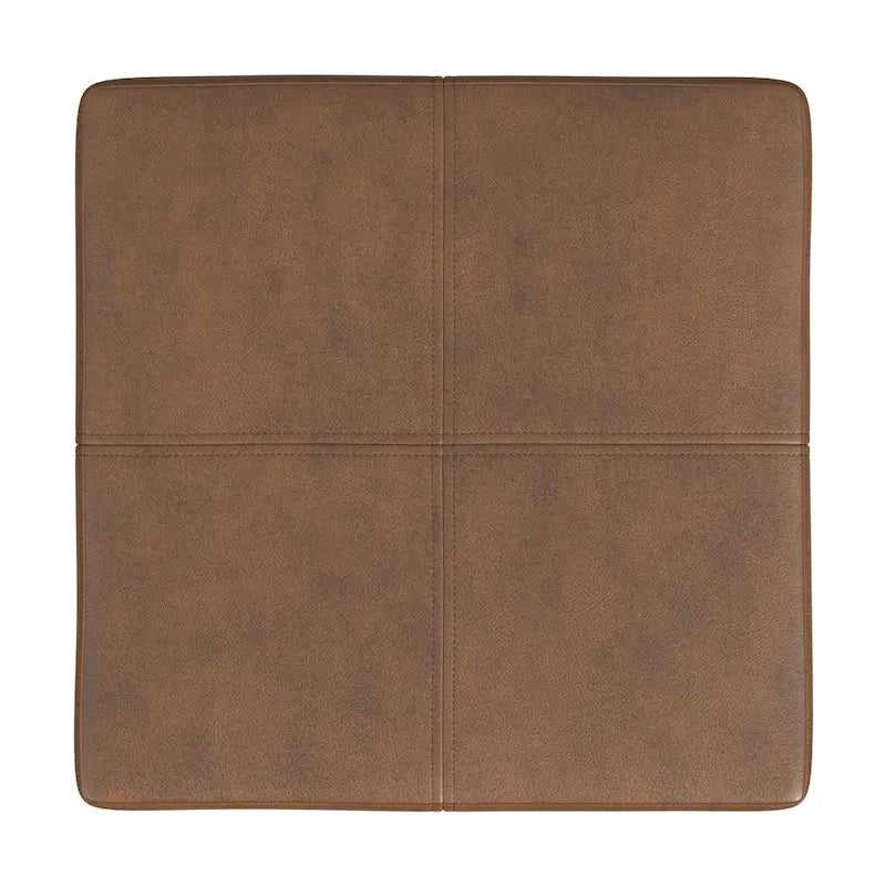Square Faux Leather Ottoman with Industrial Metal Frame, Brown or Gray