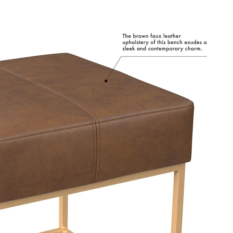 Square Faux Leather Ottoman with Industrial Metal Frame, Brown or Gray