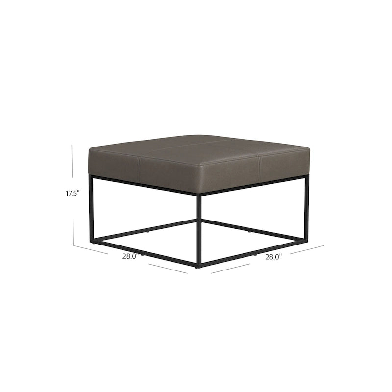 Square Faux Leather Ottoman with Industrial Metal Frame, Brown or Gray