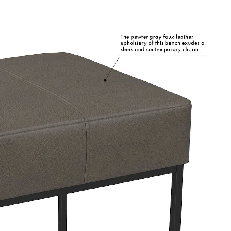Square Faux Leather Ottoman with Industrial Metal Frame, Brown or Gray