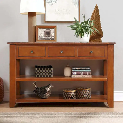 48 Solid Pine Wood Top Console Table with Drawers and Shelve