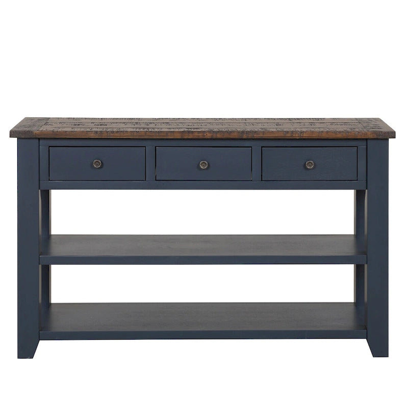 48 Solid Pine Wood Top Console Table with Drawers and Shelve