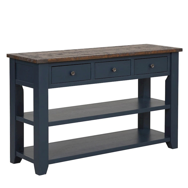 48 Solid Pine Wood Top Console Table with Drawers and Shelve