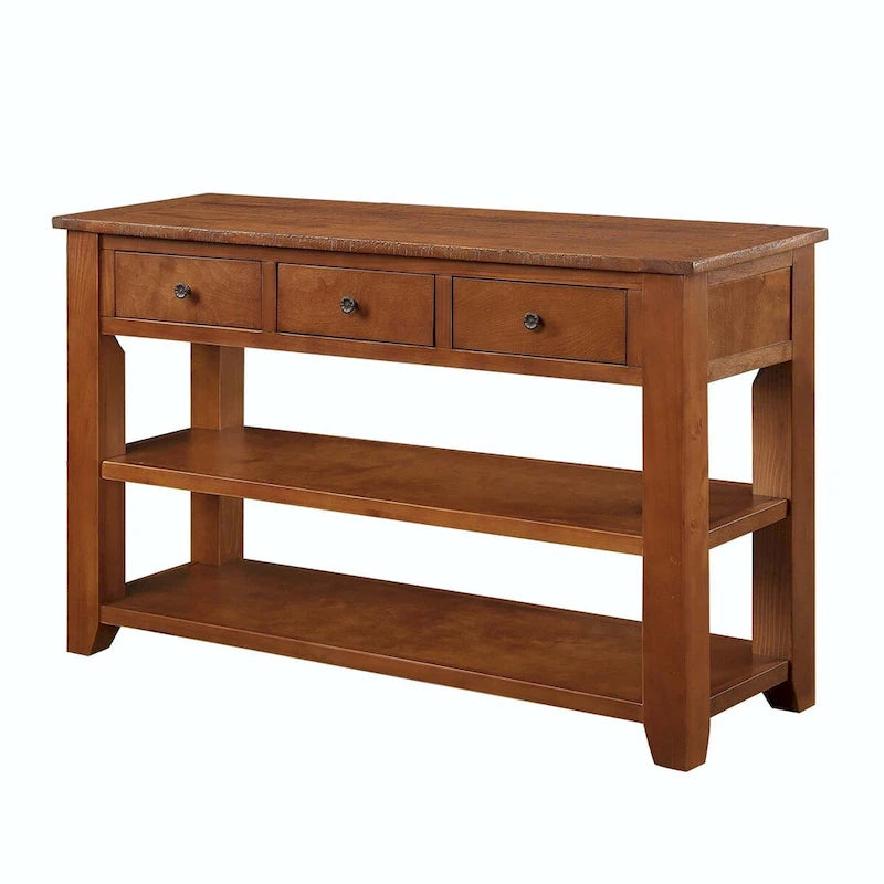 48 Solid Pine Wood Top Console Table with Drawers and Shelve