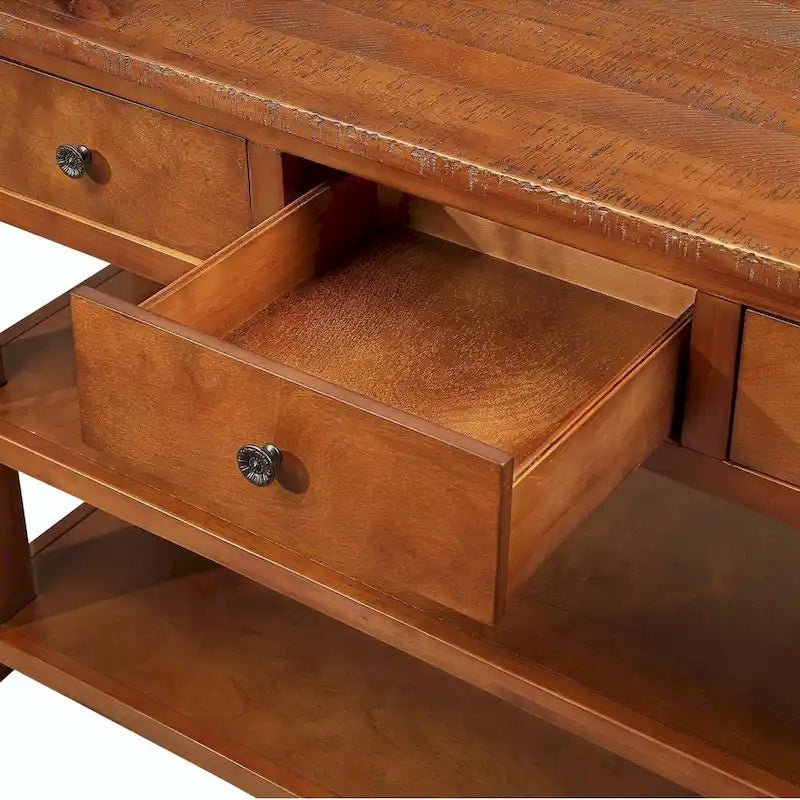 48 Solid Pine Wood Top Console Table with Drawers and Shelve