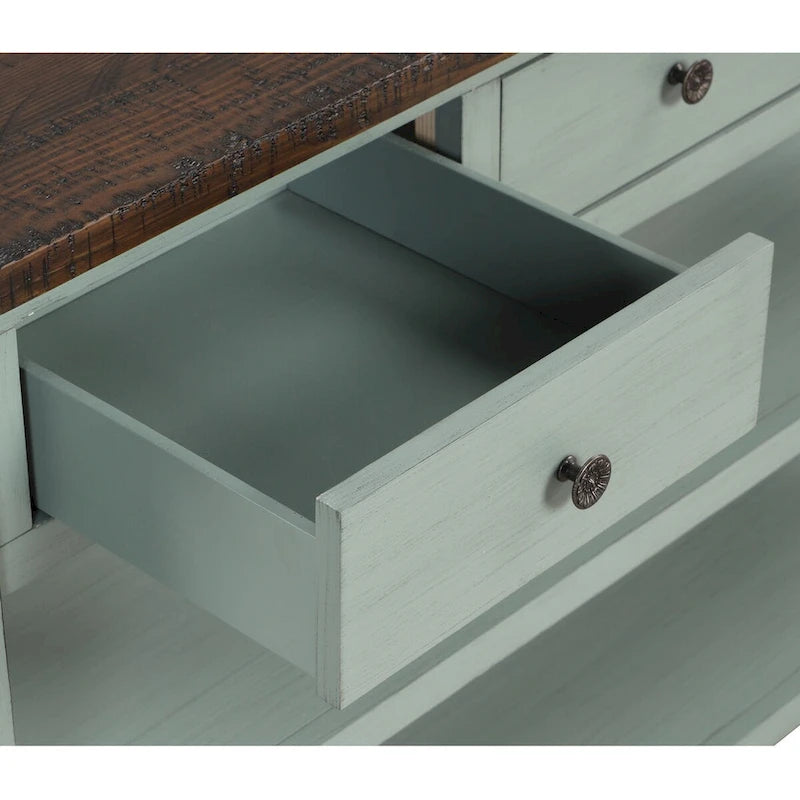 48 Solid Pine Wood Top Console Table with Drawers and Shelve
