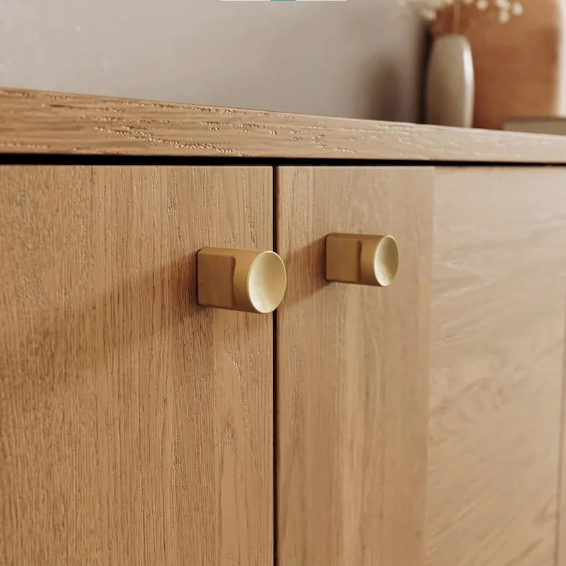 Modern Oak Veneer Sideboard with Brass Handles and Cable Management Dark Walnut