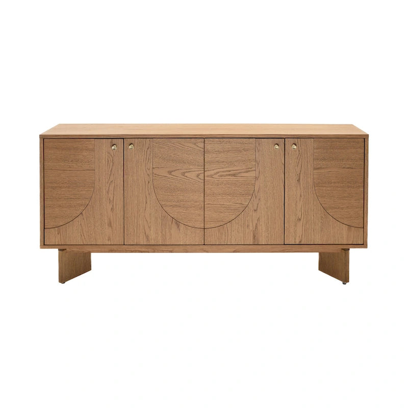 Modern Oak Veneer Sideboard with Brass Handles and Cable Management Dark Walnut