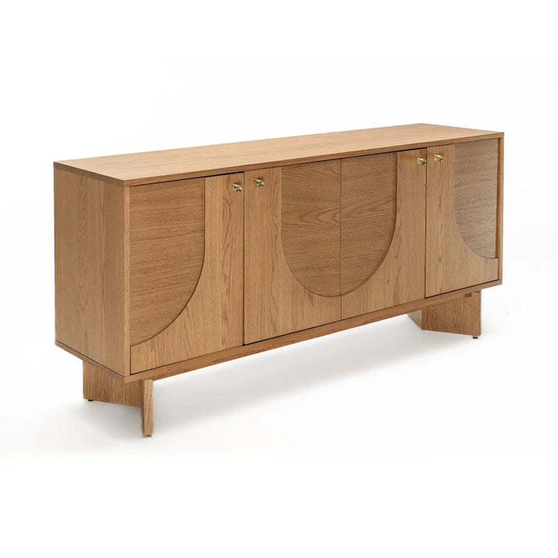 Modern Oak Veneer Sideboard with Brass Handles and Cable Management Dark Walnut