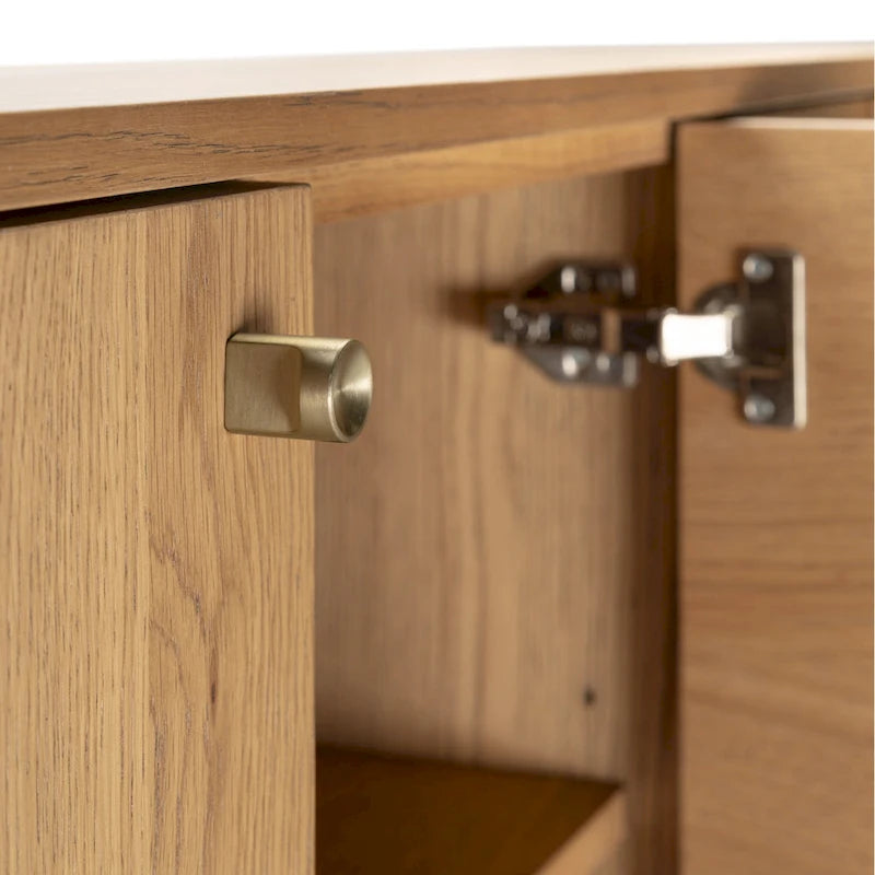 Modern Oak Veneer Sideboard with Brass Handles and Cable Management Dark Walnut