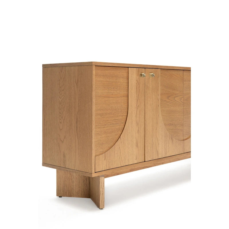 Modern Oak Veneer Sideboard with Brass Handles and Cable Management Dark Walnut