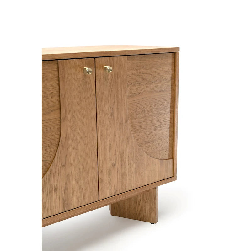 Modern Oak Veneer Sideboard with Brass Handles and Cable Management Dark Walnut