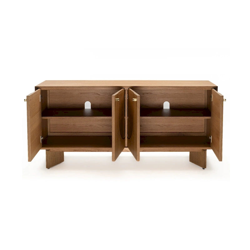Modern Oak Veneer Sideboard with Brass Handles and Cable Management Dark Walnut